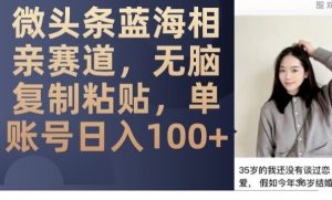 微头条蓝海相亲赛道,无脑复制粘贴,单账号日入100+-小鸿资源库