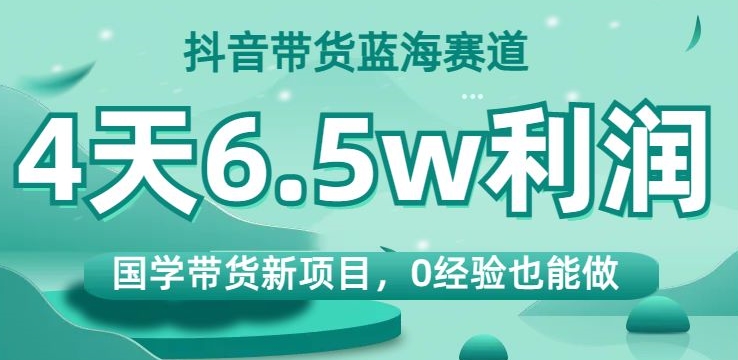 抖音带货蓝海赛道,国学带货新项目,0经验也能做,4天6.5w利润【揭秘】-小鸿资源库