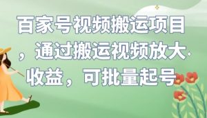百家号视频搬运项目，通过搬运视频放大收益，可批量起号【揭秘】-小鸿资源库