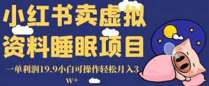 小红书卖虚拟资料睡眠项目，一单利润19.9小白可操作轻松月入3w+【揭秘】-小鸿资源库