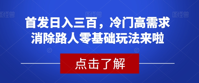 首发日入三百，冷门高需求消除路人零基础玩法来啦【揭秘】-小鸿资源库