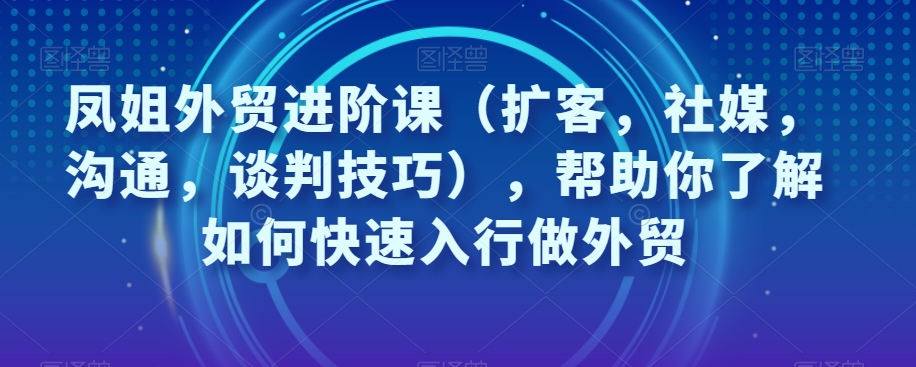 凤姐外贸进阶课（扩客，社媒，沟通，谈判技巧），帮助你了解如何快速入行做外贸-小鸿资源库