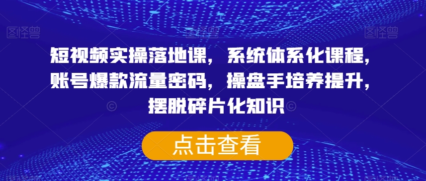 短视频实操落地课,系统体系化课程,账号爆款流量密码,操盘手培养提升,摆脱碎片化知识-小鸿资源库