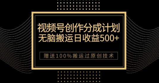 最新视频号创作分成计划，无脑搬运一天收益500+，100%搬运过原创技巧【揭秘】-小鸿资源库