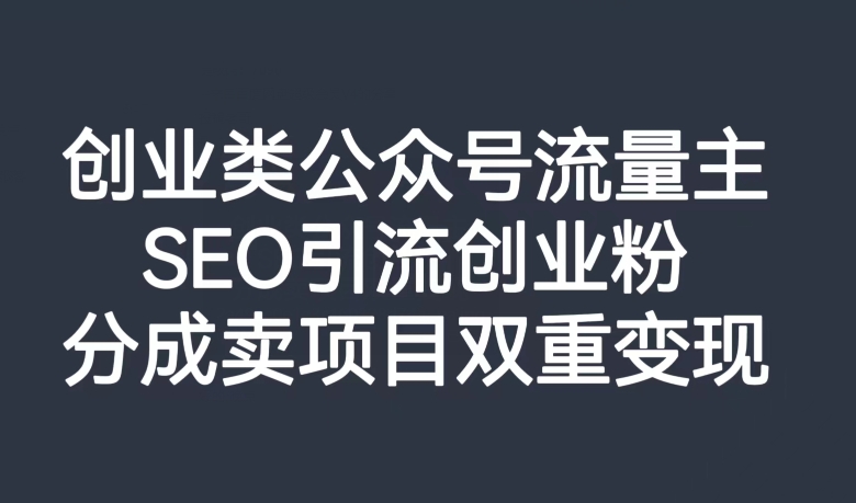 创业类公众号流量主,SEO引流创业粉,分成卖项目双重变现【揭秘】-小鸿资源库