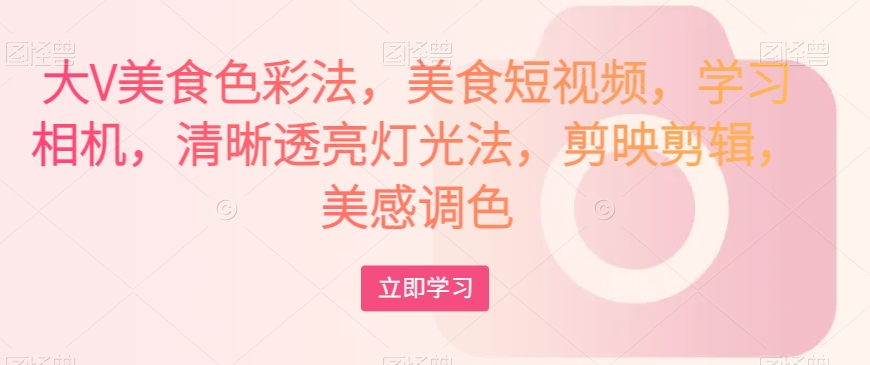 大V美食色彩法，美食短视频，学习相机，清晰透亮灯光法，剪映剪辑，美感调色-小鸿资源库