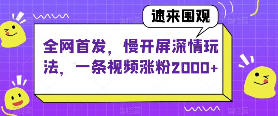 全网首发，慢开屏深情玩法，一条视频涨粉2000+【揭秘】-小鸿资源库