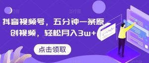 抖音视频号，五分钟一条原创视频，轻松月入3w+【独家秘诀，传授赚钱方法】【揭秘】-小鸿资源库