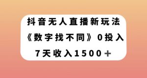 抖音无人直播新玩法，数字找不同，7天收入1500+【揭秘】-小鸿资源库