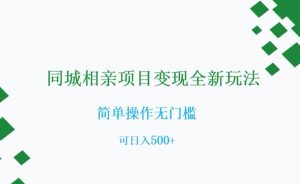 同城相亲项目变现全新玩法,简单操作无门槛,可日入500+【揭秘】-小鸿资源库