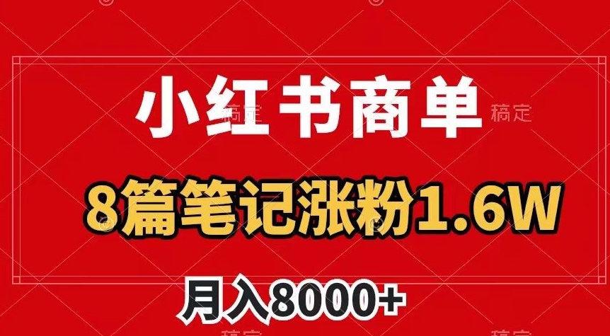 小红书商单最新玩法，8篇笔记涨粉1.6w，作品制作简单，月入8000+【揭秘】-小鸿资源库