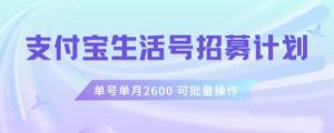 支付宝生活号作者招募计划,单号单月2600,可批量去做,工作室一人一个月轻松1w+【揭秘】-小鸿资源库