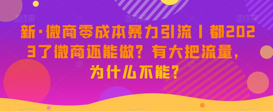 新·微商零成本暴力引流丨都2023了微商还能做?有大把流量,为什么不能?-小鸿资源库