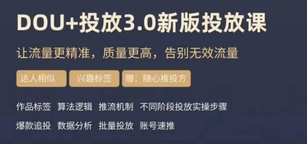 dou+豆荚投放实操课3.0新版,让流量更精准,质量更高,告别无效流量-小鸿资源库