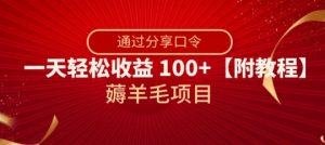 薅羊毛项目，靠分享口令，一天轻松收益100+【附教程】【揭秘】-小鸿资源库