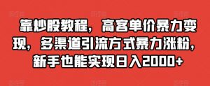 靠炒股教程，高客单价暴力变现，多渠道引流方式暴力涨粉，新手也能实现日入2000+【揭秘】-小鸿资源库
