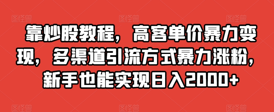 靠炒股教程，高客单价暴力变现，多渠道引流方式暴力涨粉，新手也能实现日入2000+【揭秘】-小鸿资源库