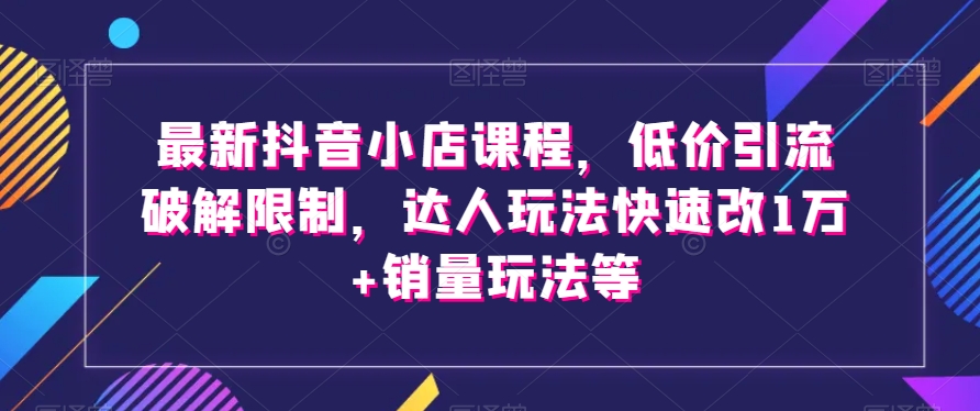 最新抖音小店课程，低价引流破解限制，达人玩法快速改1万+销量玩法等-小鸿资源库