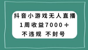 抖音小游戏无人直播，不违规不封号1周收益7000+，官方流量扶持【揭秘】-小鸿资源库