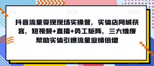 抖音流量变现现场实操营，实体店同城获客，短视频+直播+员工矩阵，三大维度帮助实体引爆流量业绩倍增-小鸿资源库