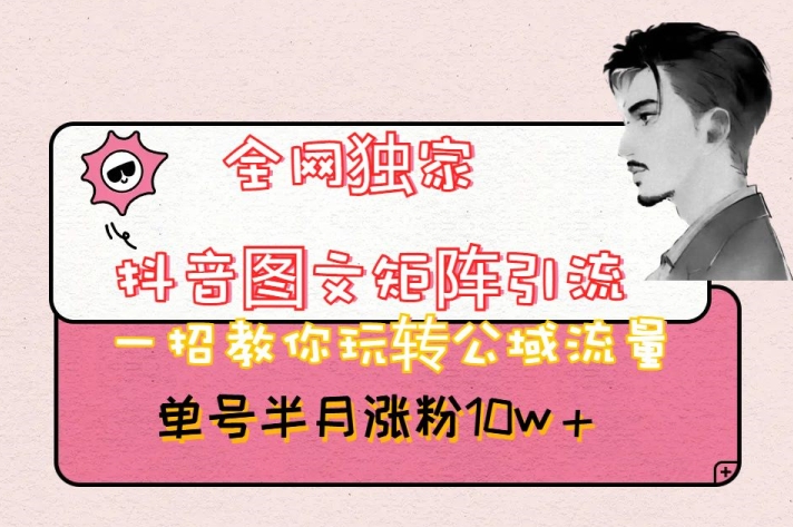 全网独家抖音图文矩阵引流，一招教你玩转公域流量，单号半月涨粉10w+【揭秘】-小鸿资源库