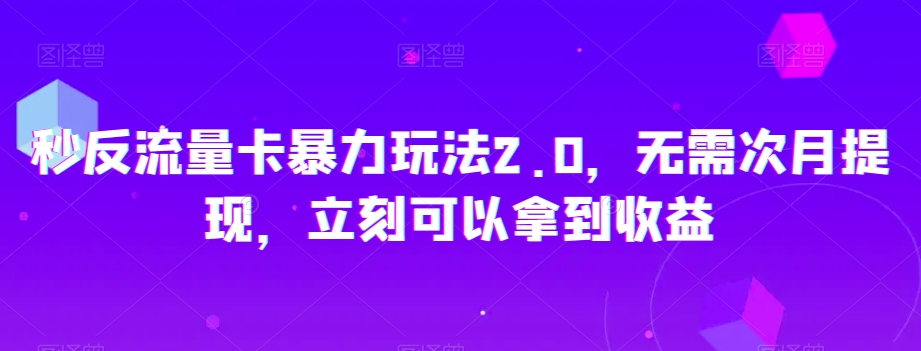 秒反流量卡暴力玩法2.0，无需次月提现，立刻可以拿到收益【揭秘】-小鸿资源库