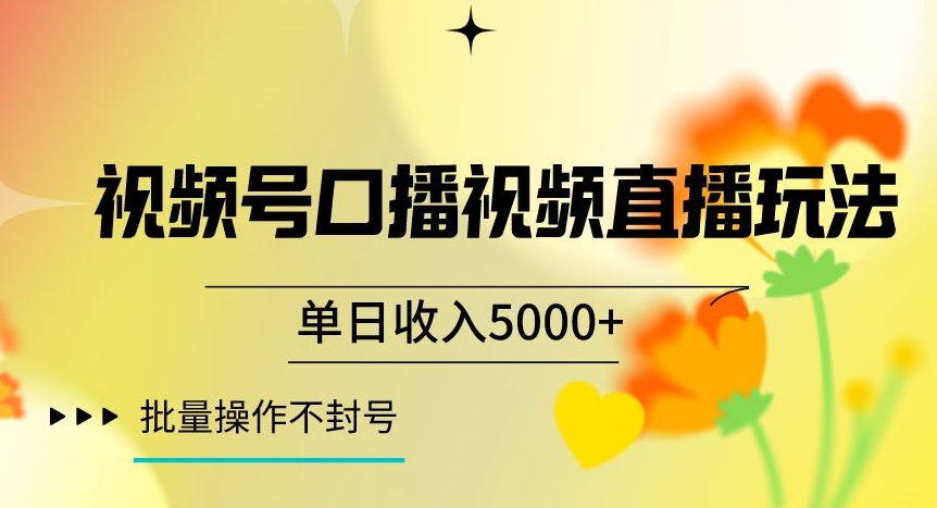 视频号囗播视频直播玩法，单日收入5000+，批量操作不封号【揭秘】-小鸿资源库
