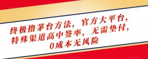 终极撸茅台方法，官方大平台，特殊渠道高中签率，无需垫付，0成本无风险【揭秘】-小鸿资源库