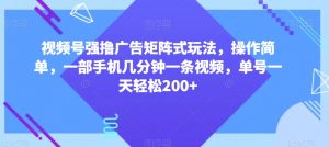 视频号强撸广告矩阵式玩法，操作简单，一部手机几分钟一条视频，单号一天轻松200+【揭秘】-小鸿资源库