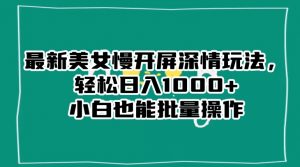 最新美女慢开屏深情玩法，轻松日入1000+小白也能批量操作-小鸿资源库