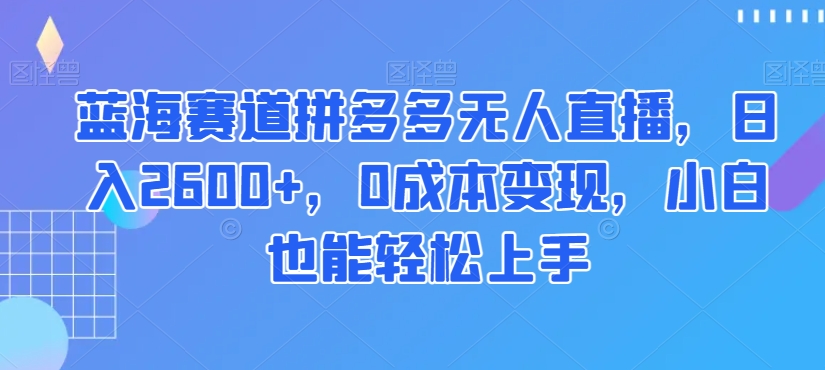 蓝海赛道拼多多无人直播，日入2600+，0成本变现，小白也能轻松上手【揭秘】-小鸿资源库