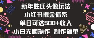 新年姓氏头像新玩法，小红书0-1搭建暴力掘金体系，小白日入500零花钱【揭秘】-小鸿资源库