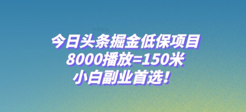 今日头条掘金低保项目，8000播放=150米，小白副业首选【揭秘】-小鸿资源库