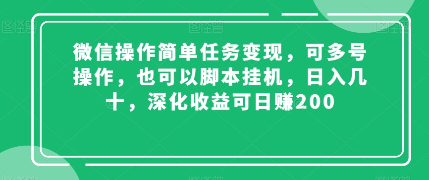 微信操作简单任务变现,可多号操作,也可以脚本挂机,日入几十,深化收益可日赚200【揭秘】-小鸿资源库