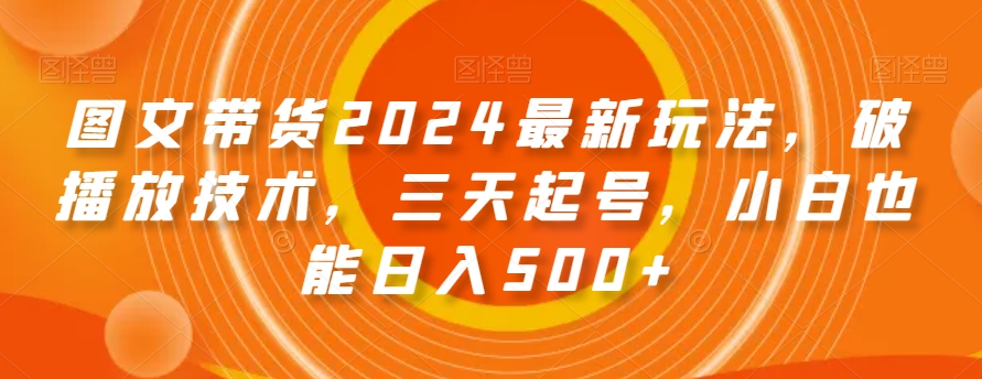 图文带货2024最新玩法，破播放技术，三天起号，小白也能日入500+【揭秘】-小鸿资源库