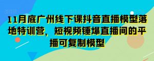 11月底广州线下课抖音直播模型落地特训营，短视频锤爆直播间的平播可复制模型-小鸿资源库