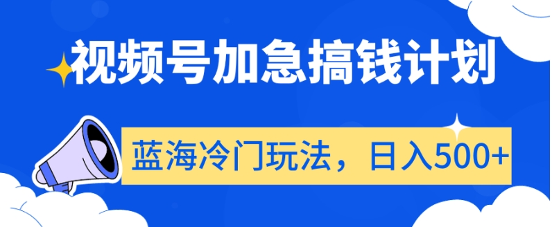 视频号加急搞钱计划，蓝海冷门玩法，日入500+【揭秘】-小鸿资源库