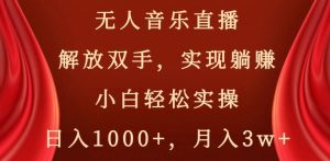 无人音乐直播，解放双手，实现躺赚，小白轻松实操，日入1000+，月入3w+【揭秘】-小鸿资源库