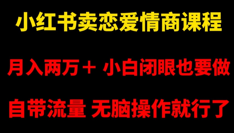 小红书卖恋爱情商课程，月入两万＋，小白闭眼也要做，自带流量，无脑操作就行了【揭秘】-小鸿资源库