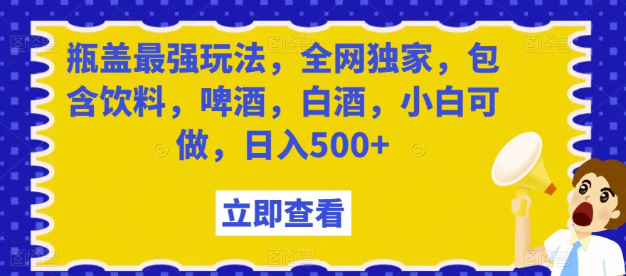 瓶盖最强玩法，全网独家，包含饮料，啤酒，白酒，小白可做，日入500+【揭秘】-小鸿资源库