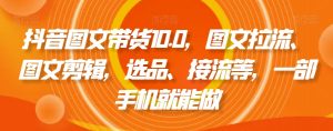 抖音图文带货10.0，图文拉流、图文剪辑，选品、接流等，一部手机就能做-小鸿资源库