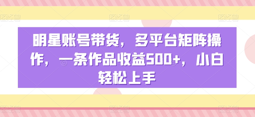 明星账号带货，多平台矩阵操作，一条作品收益500+，小白轻松上手【揭秘】-小鸿资源库