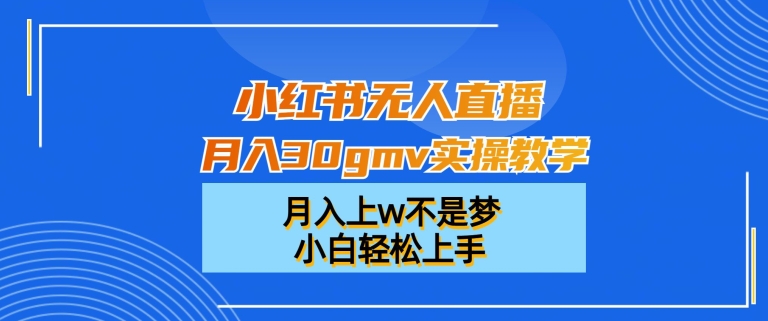 小红书无人直播月入30gmv实操教学，月入上w不是梦，小白轻松上手【揭秘】-小鸿资源库