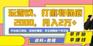 玩游戏、打麻将保底2000,月入2万+,平台风口项目【揭秘】-小鸿资源库