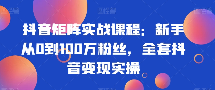 抖音矩阵实战课程：新手从0到100万粉丝，全套抖音变现实操-小鸿资源库