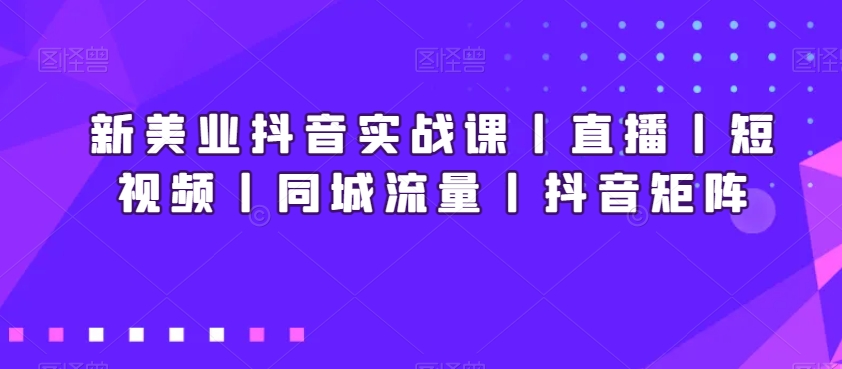 新美业抖音实战课丨直播丨短视频丨同城流量丨抖音矩阵-小鸿资源库