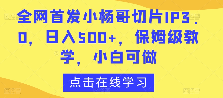 全网首发小杨哥切片IP3.0,日入500+,保姆级教学,小白可做【揭秘】-小鸿资源库