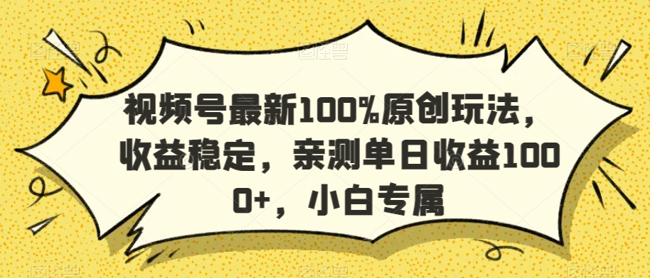视频号最新100%原创玩法,收益稳定,亲测单日收益1000+,小白专属【揭秘】-小鸿资源库