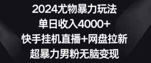 2024尤物暴力玩法,单日收入4000+,快手挂机直播+网盘拉新,超暴力男粉无脑变现【揭秘】-小鸿资源库
