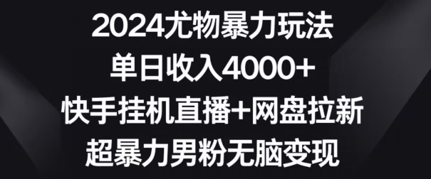 2024尤物暴力玩法,单日收入4000+,快手挂机直播+网盘拉新,超暴力男粉无脑变现【揭秘】-小鸿资源库